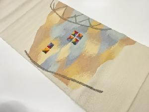 手織り紬抽象模様織出し名古屋帯